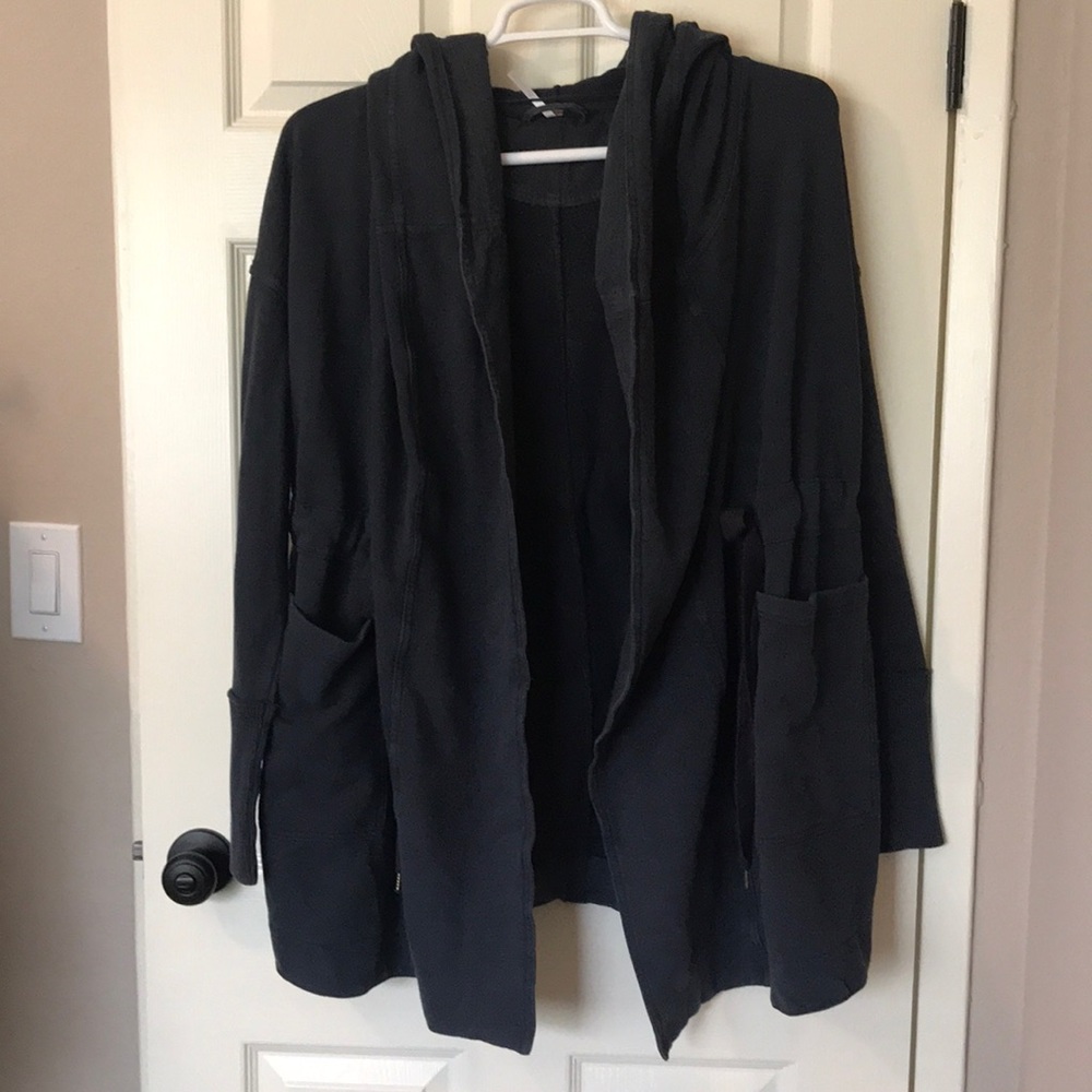 Free People sinch waist heavy cardigan with hood